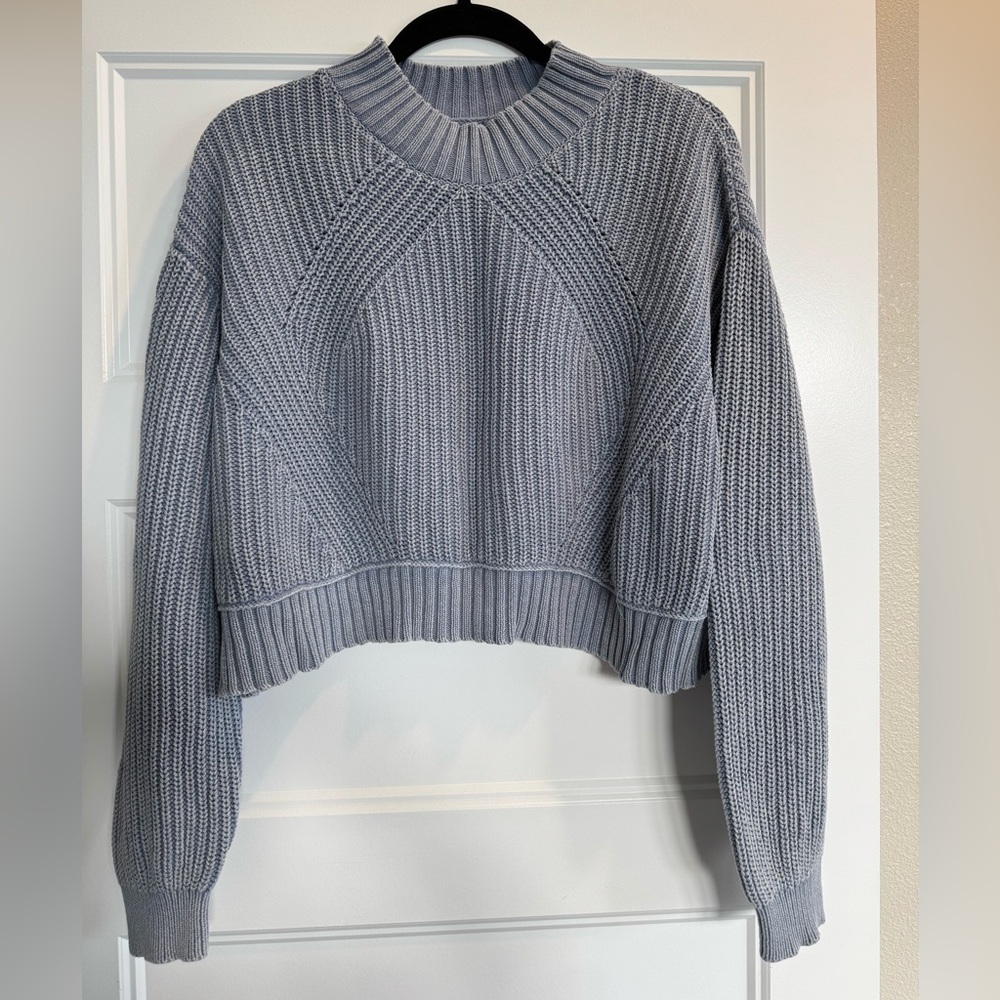 Aeropostale Blue Ribbed Cropped Mock Neck Sweater Extra Large XL Relaxed Fit